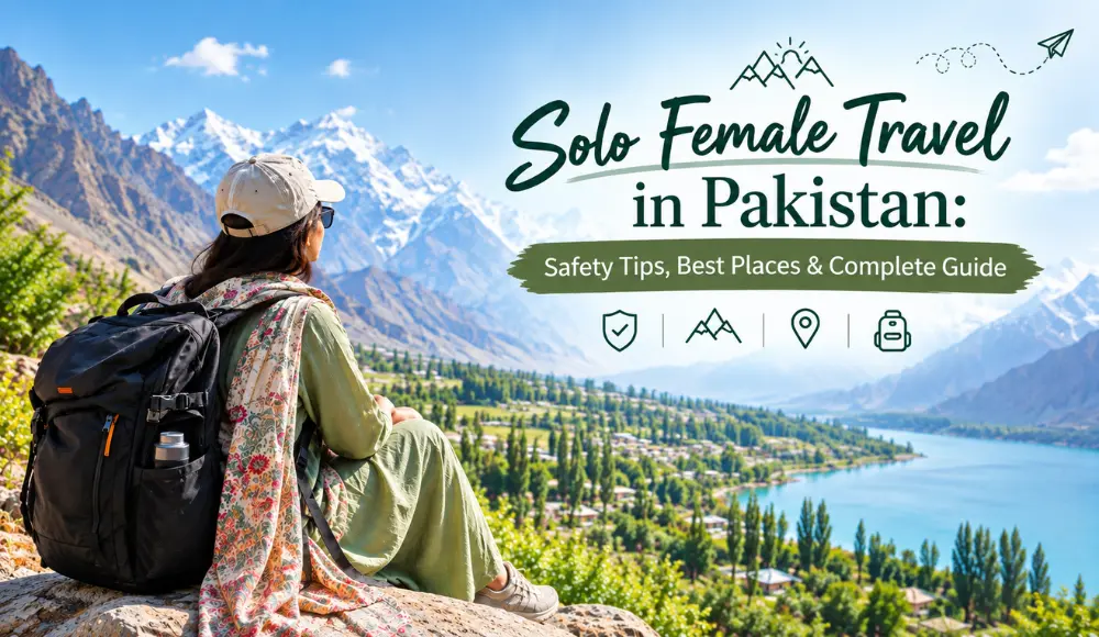 Solo female travel in Pakistan with a woman exploring the scenic northern mountains and valley